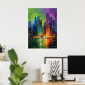 Poster Neo Expressionist Singapore Skyline Vibrant Sunset (Bureau à domicile)