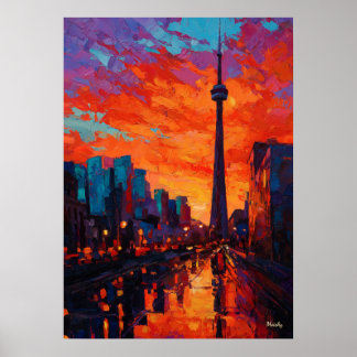 Poster Neo Expressionist Toronto Skyline Vibrant Sunset