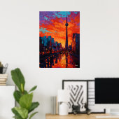 Poster Neo Expressionist Toronto Skyline Vibrant Sunset (Bureau à domicile)