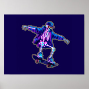 Poster Neon 3D Skeleton Skateboarding – Drôle de Streetwe