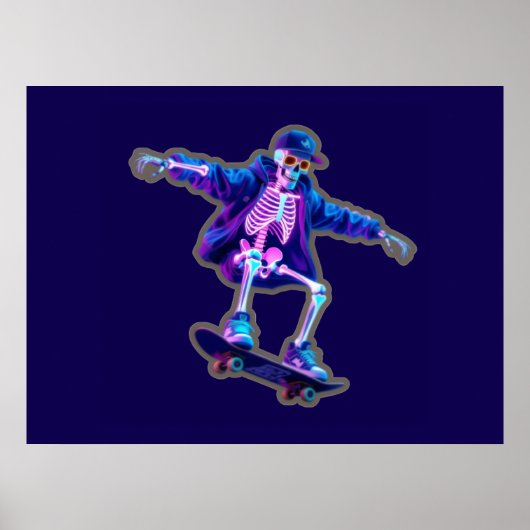 Poster Neon 3D Skeleton Skateboarding – Funny Streetwear  (Devant)