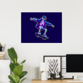 Poster Neon 3D Skeleton Skateboarding – Funny Streetwear  (Bureau à domicile)