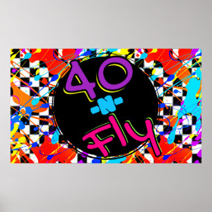 Poster Néon 80's Rétro 40 ans Fly Hip Hop 40e Anniversair