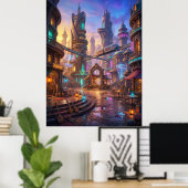 Poster Neon Alien City Sunset Square (Bureau à domicile)