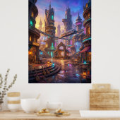 Poster Neon Alien City Sunset Square (Cuisine)