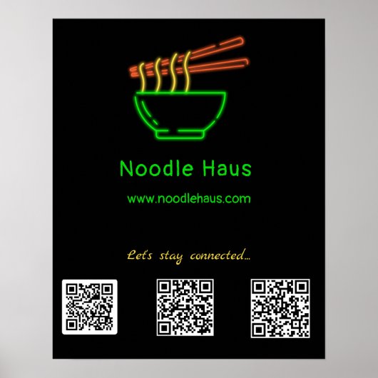 Poster Neon Asian Noodle Bowl Social Media QR Codes (Devant)