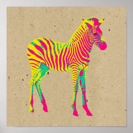 Poster Neon Baby Zebra Psychedelic Pink Yellow & Green (Devant)
