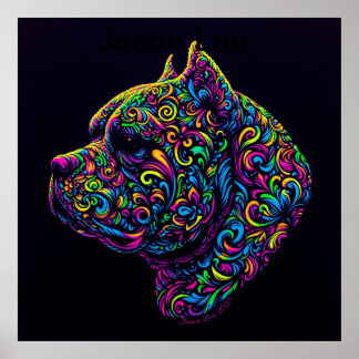Poster Neon Blacklight American Bully Art