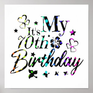 Poster neon bokeh textured it's my 70th birthday