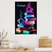Poster Neon Books Et Café (Cuisine)