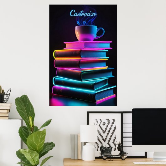 Poster Neon Books Et Café 2 (Bureau à domicile)