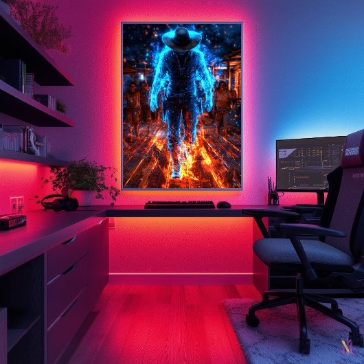 Poster Neon Bounty Hunter - Cyber Western Outlaw