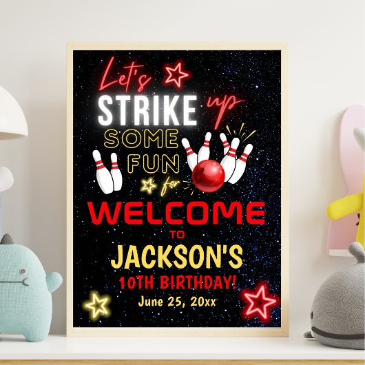 Poster Neon Bowling party for Kids