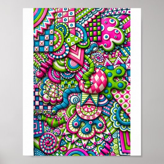 Poster Neon Candy Doodle | Rose Clair Vert Bleu Tripant (Devant)