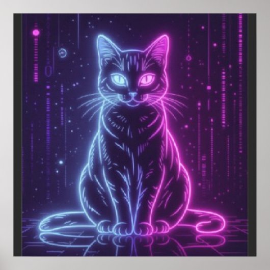 Poster **Neon Cat Design – Glowing Futuristic Feline Art* (Devant)