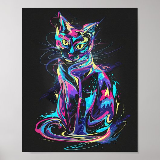 Poster Neon Cat en mouvement Abstrait (Devant)
