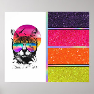 Poster Neon Cat parties scintillant Faux