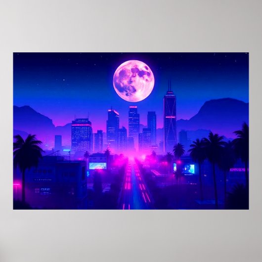 Poster Neon City Synthwave Sunset XL Area Rug (Devant)