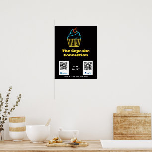 Poster Neon Cupcake Scan to Pay QR Code Sign
