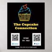 Poster Neon Cupcake Scan to Pay QR Code Sign (Devant)