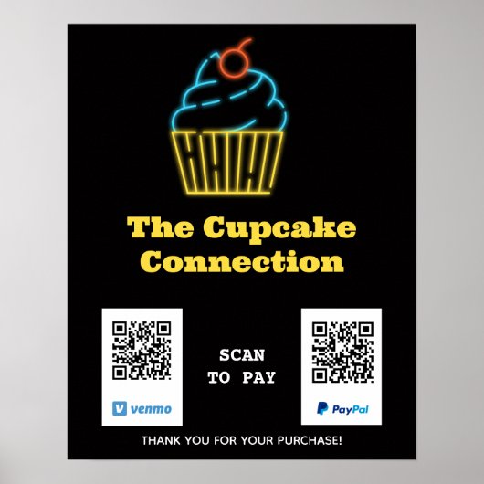 Poster Neon Cupcake Scan to Pay QR Code Sign (Devant)