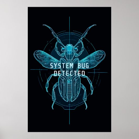 Poster Neon Cyber Bug Detected IT Programmer Humor (Devant)