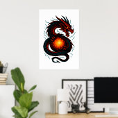Poster Neon Cyber Dragon Coil – Futuristic Fantasy (Bureau à domicile)
