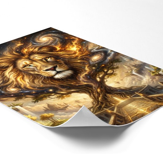 Poster Neon Cyber Lion Wall Art Print – Futuristic Fantas (Coin)