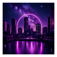 Neon Cyberpunk Cityscape - Futuriste Purple