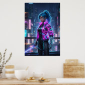 Poster Neon Cyberpunk Girl | Futuristic City Warrior (Cuisine)