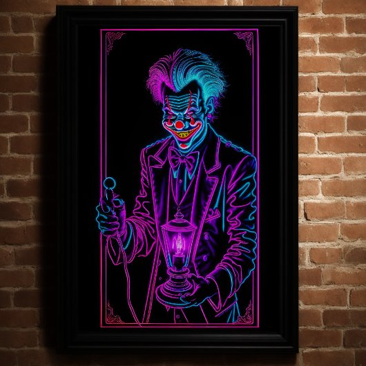 Poster Neon Déplaisant clown rose et turquoise 5:4