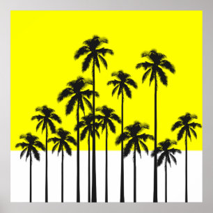Poster Néon d'été coloré Jaune et palmiers tropicaux