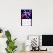 Poster Neon Dragonfly et Rose Calendrier 2025 (Bureau à domicile)