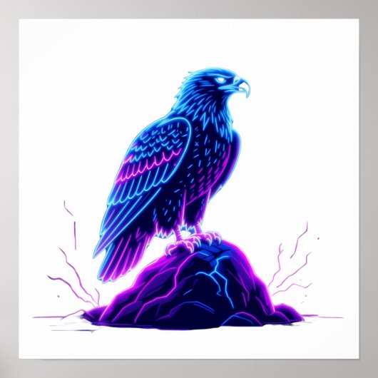 Poster Neon Eagle on Glowing Rock – Cyberpunk Style (Devant)