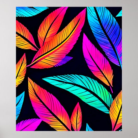 Poster Neon Feather Motif Art Vibrant (Devant)