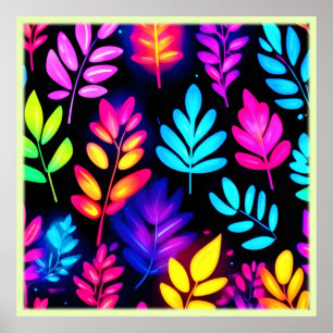 Poster Neon Feuille Motif Abstrait