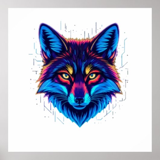 Poster Neon Fox Face – Vibrant Glowing Design (Devant)