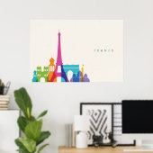 Poster Neon France Skyline (Bureau à domicile)