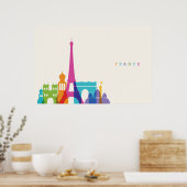 Poster Neon France Skyline (Cuisine)