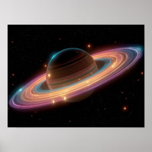 Poster Neon Galactic Ring Planet Digital Art Cosmic  (Devant)