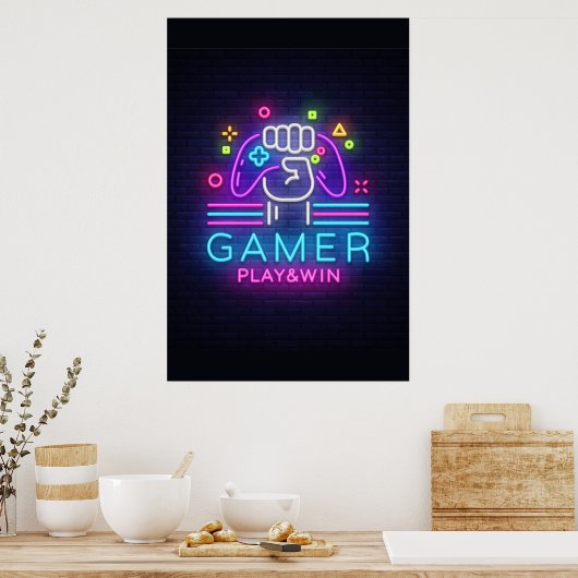 Poster Neon Gamer (Cuisine)