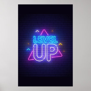 Poster Neon Gamer Niveau vers le haut