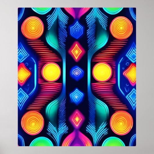 Poster Neon Geometry Mandala Art (Devant)