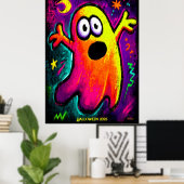 Poster Neon Ghost - Vibrant Cartoon Pop Art Halloween (Bureau à domicile)