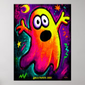 Poster Neon Ghost - Vibrant Cartoon Pop Art Halloween (Devant)
