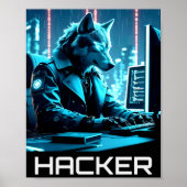 Poster Neon Hacker Wolf Cyberpunk Style (Devant)
