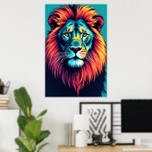 Poster Neon Jungle King - Pop Art Lion (Bureau à domicile)