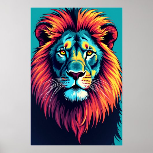 Poster Neon Jungle King - Pop Art Lion (Devant)
