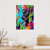 Poster Neon Jungle Sloth - Color Splash Animal Art (Cuisine)