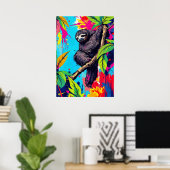 Poster Neon Jungle Sloth - Color Splash Animal Art (Bureau à domicile)